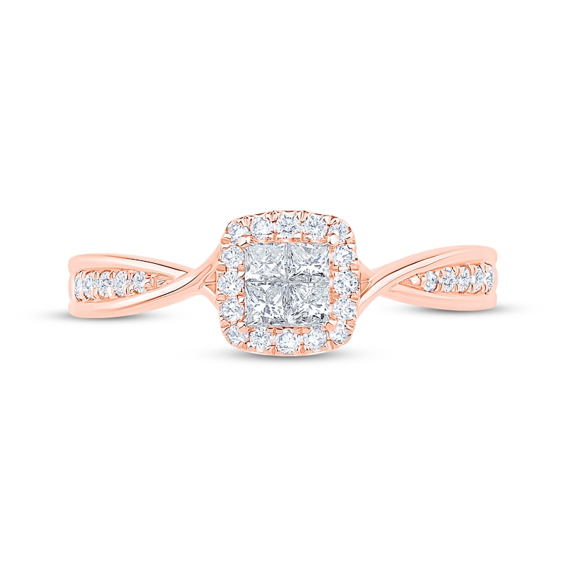 Main Image 3 of Now + Forever Princess-Cut Diamond Quad Halo Engagement Ring 1/3 ct tw 10K Rose Gold