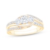 Thumbnail Image 1 of Memories Moments Magic Round-Cut Diamond Three-Stone Bypass Engagement Ring 7/8 ct tw 14K Yellow Gold