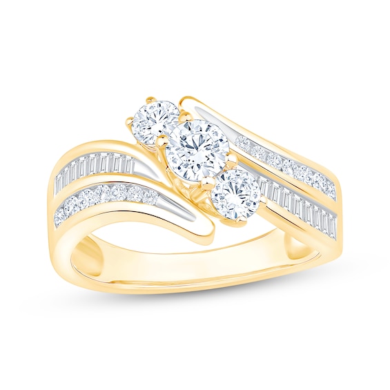 Memories Moments Magic Round-Cut Diamond Three-Stone Bypass Engagement Ring 1 ct tw 14K Yellow Gold