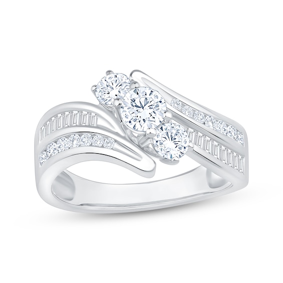 Memories Moments Magic Round-Cut Diamond Three-Stone Bypass Engagement Ring 1 ct tw 14K White Gold