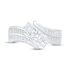 Thumbnail Image 3 of Memories Moments Magic Round-Cut Diamond Three-Stone Bypass Engagement Ring 1 ct tw 14K White Gold