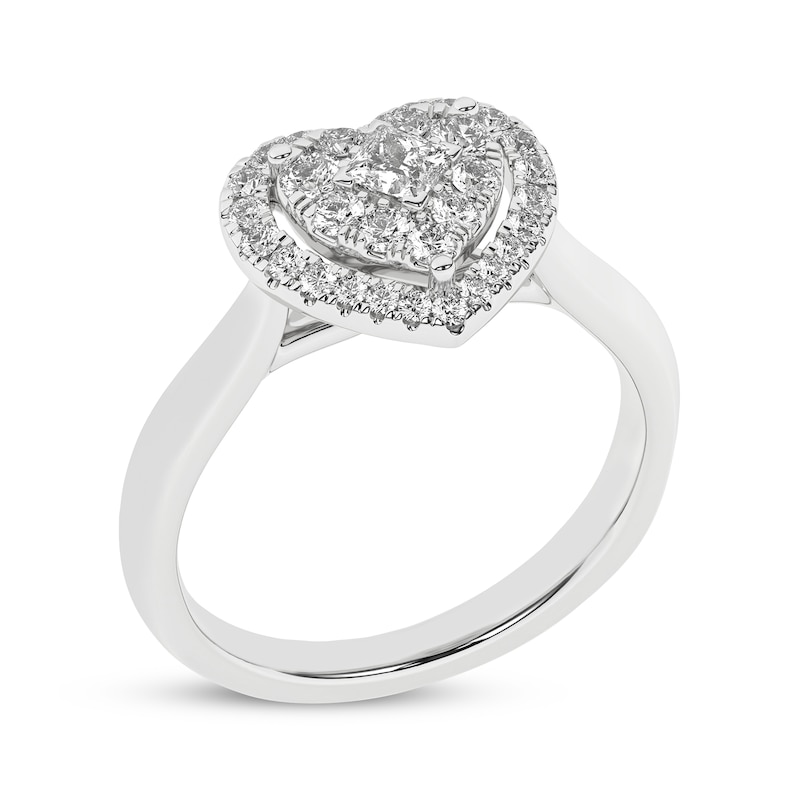 Main Image 2 of Now + Forever Princess & Round-Cut Multi-Diamond Heart-Shaped Halo Engagement Ring 1/2 ct tw 10K White Gold