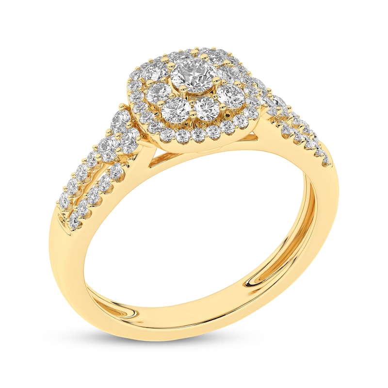 Main Image 2 of Now + Forever Round-Cut Diamond Cushion Halo Engagement Ring 1/2 ct tw 10K Yellow Gold