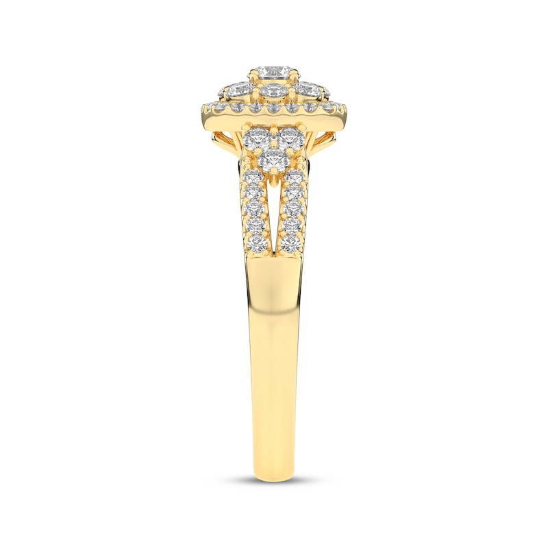 Main Image 3 of Now + Forever Round-Cut Diamond Cushion Halo Engagement Ring 1/2 ct tw 10K Yellow Gold