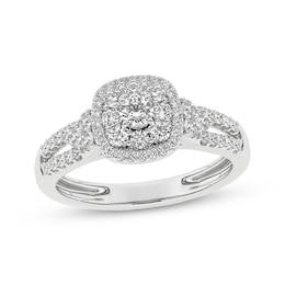 Now + Forever Round-Cut Diamond Cushion Halo Engagement Ring 1/2 ct tw 10K White Gold