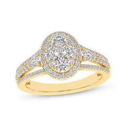Now + Forever Multi-Diamond Center Oval Halo Engagement Ring 1 ct tw 14K Yellow Gold