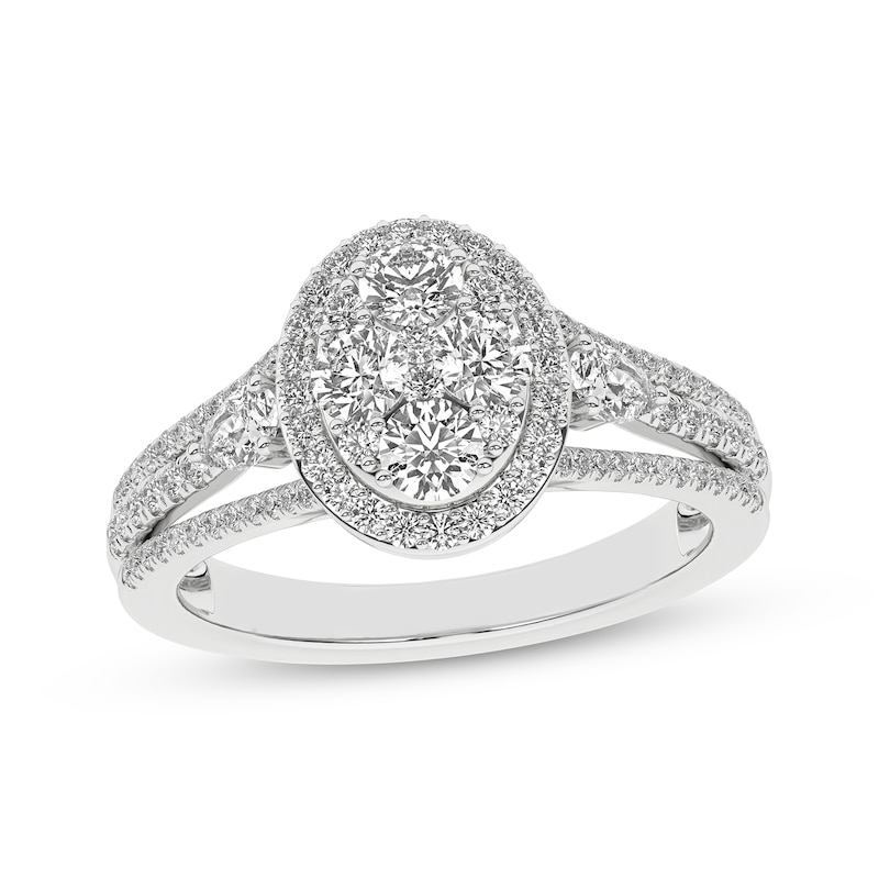 Main Image 1 of Now + Forever Multi-Diamond Center Oval Halo Engagement Ring 1 ct tw 14K White Gold