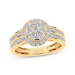 Now + Forever Multi-Diamond Center Halo Engagement Ring 1 ct tw 14K Yellow Gold