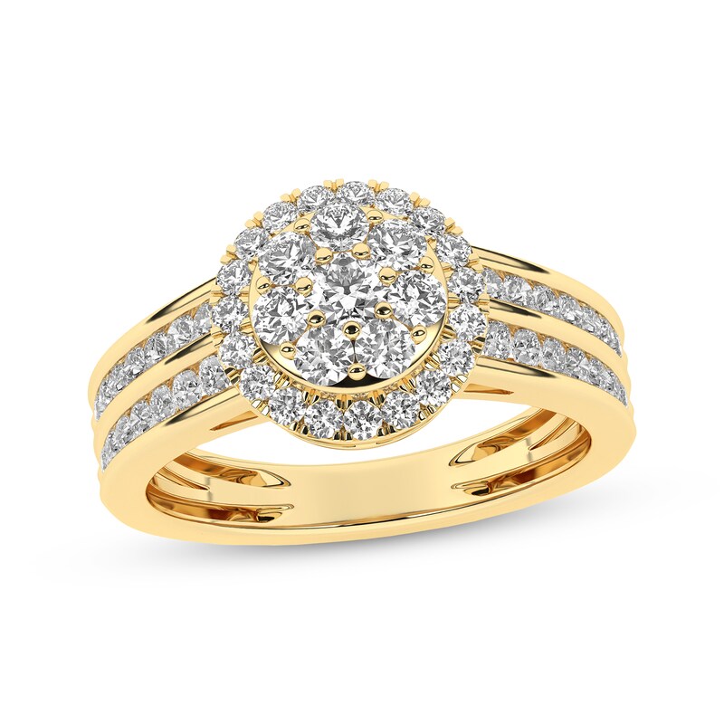 Main Image 1 of Now + Forever Multi-Diamond Center Halo Engagement Ring 1 ct tw 14K Yellow Gold