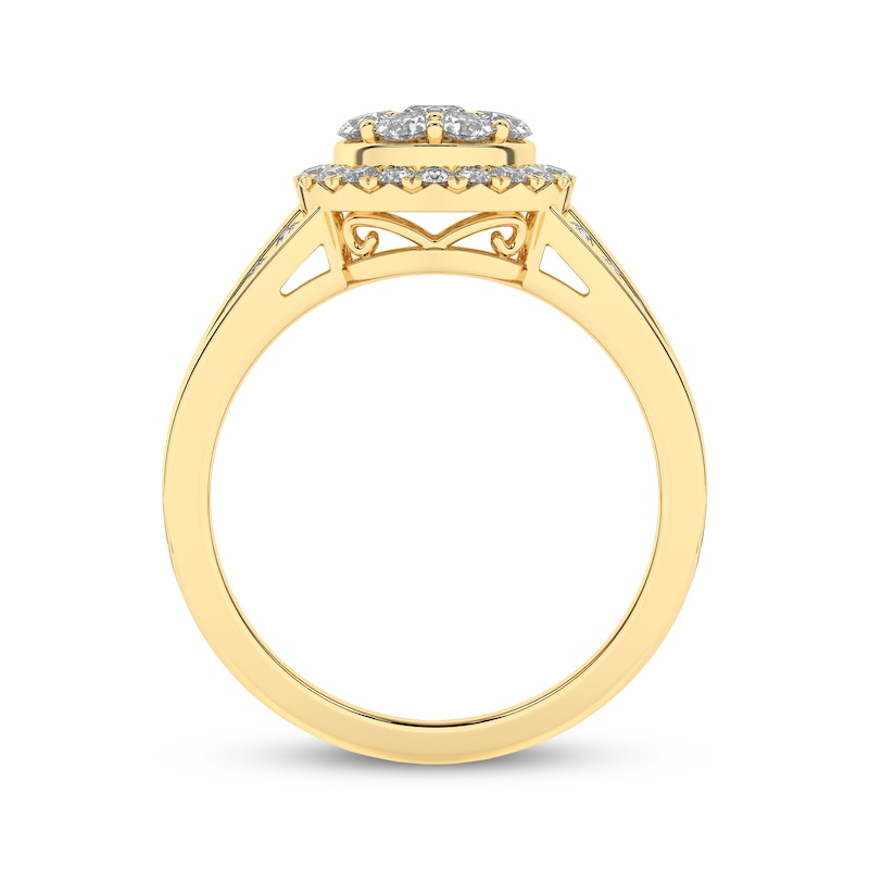 Main Image 4 of Now + Forever Multi-Diamond Center Halo Engagement Ring 1 ct tw 14K Yellow Gold