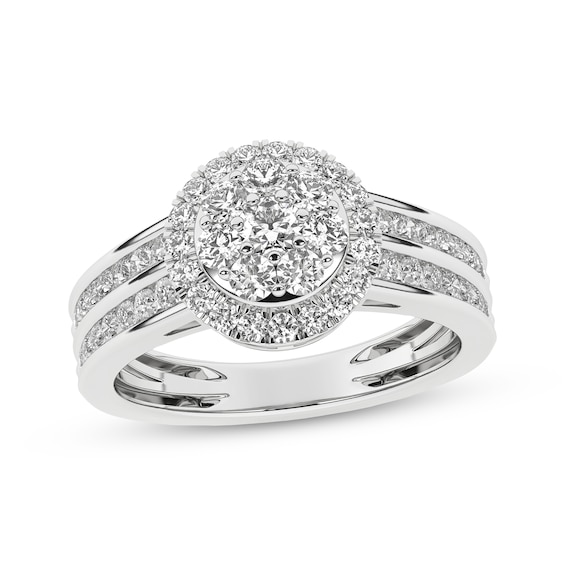 Now + Forever Multi-Diamond Center Halo Engagement Ring 1 ct tw 14K White Gold