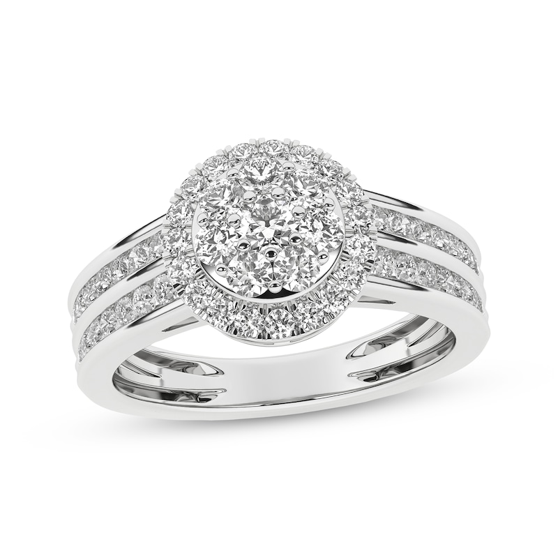 Main Image 1 of Now + Forever Multi-Diamond Center Halo Engagement Ring 1 ct tw 14K White Gold