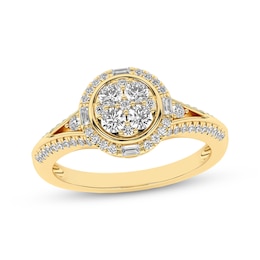 Now + Forever Multi-Diamond Center Halo Engagement Ring 1/2 ct tw 10K Yellow Gold