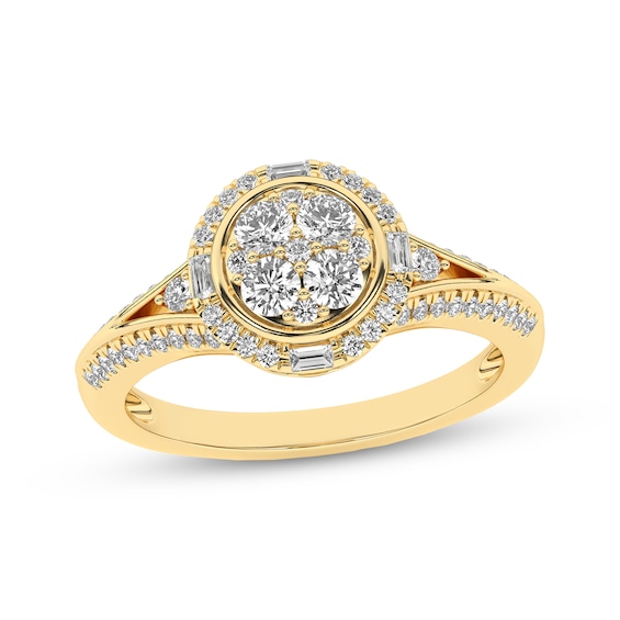 Now + Forever Multi-Diamond Center Halo Engagement Ring 1/2 ct tw 10K Gold