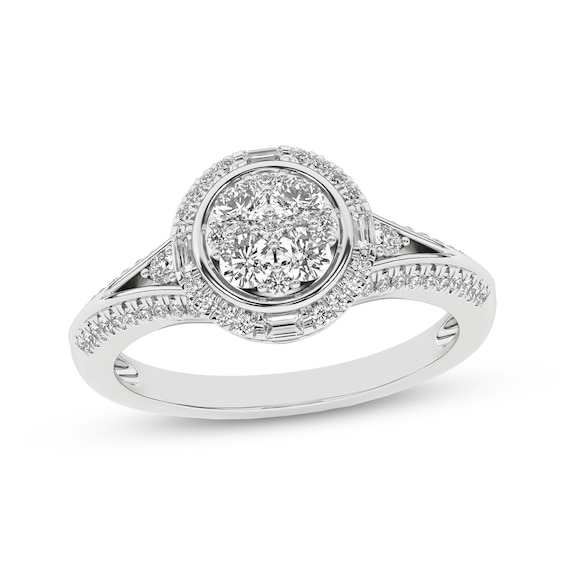Now + Forever Multi-Diamond Center Halo Engagement Ring 1/2 ct tw 10K White Gold
