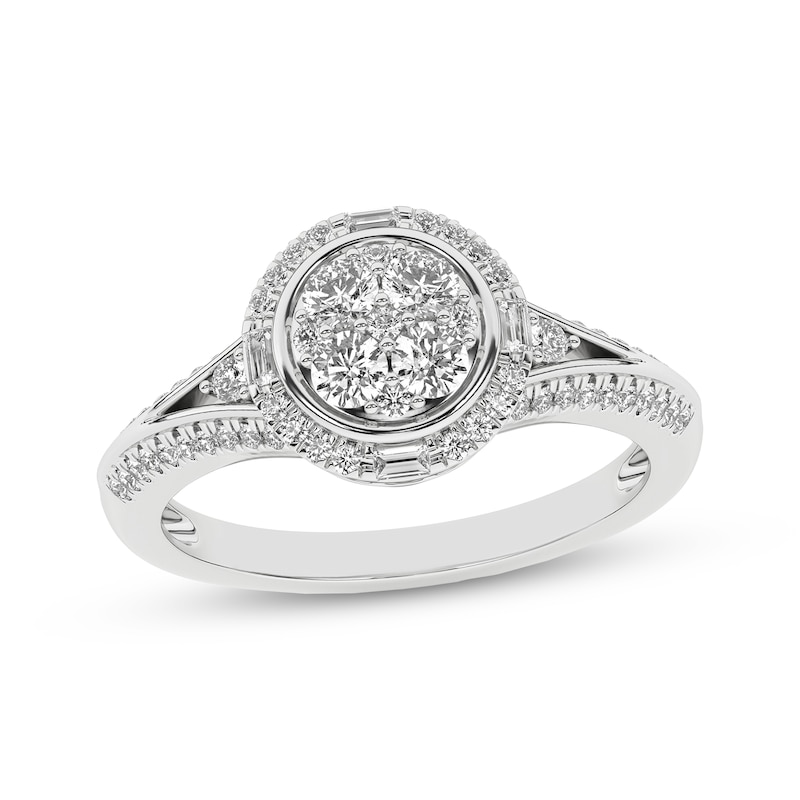 Main Image 1 of Now + Forever Multi-Diamond Center Halo Engagement Ring 1/2 ct tw 10K White Gold