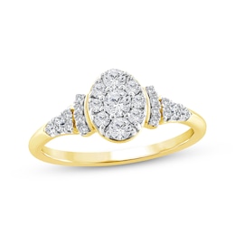 Now + Forever Multi-Diamond Center Oval-Shaped Engagement Ring 1/2 ct tw 10K Yellow Gold