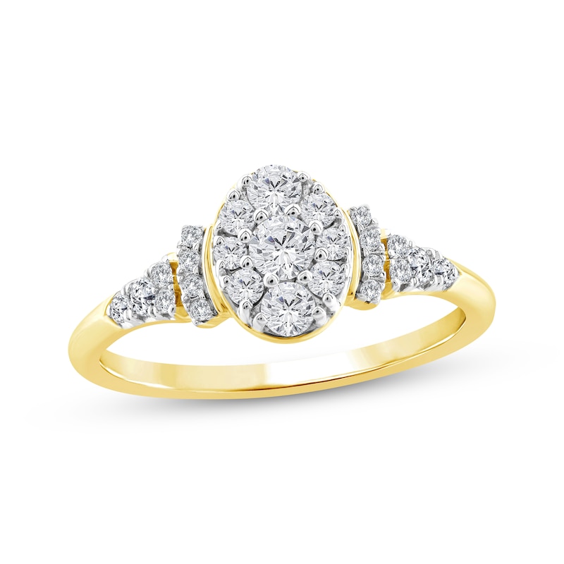 Main Image 1 of Now + Forever Multi-Diamond Center Oval-Shaped Engagement Ring 1/2 ct tw 10K Yellow Gold