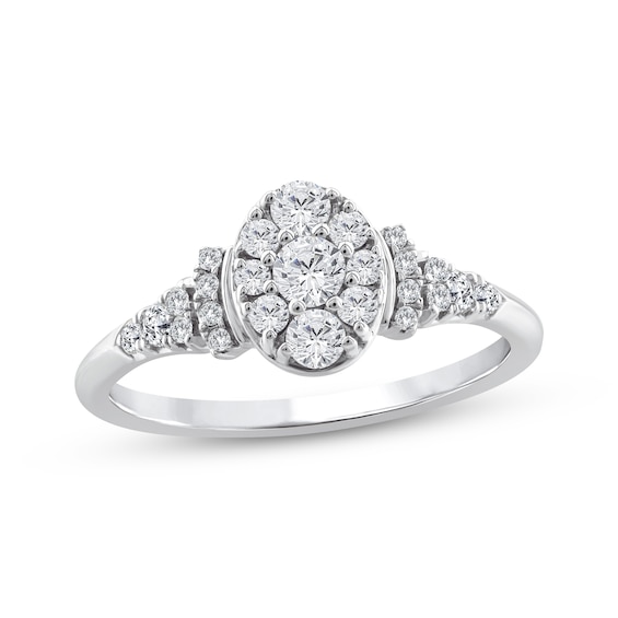Now + Forever Multi-Diamond Center Oval-Shaped Engagement Ring 1/2 ct tw 10K White Gold