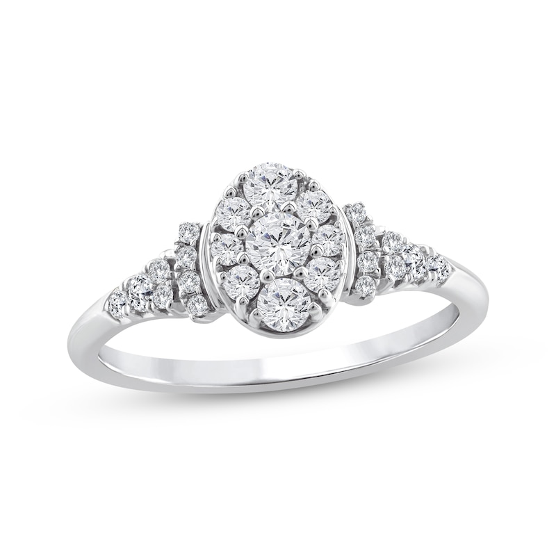 Main Image 1 of Now + Forever Multi-Diamond Center Oval-Shaped Engagement Ring 1/2 ct tw 10K White Gold