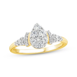 Now + Forever Multi-Diamond Center Pear-Shaped Engagement Ring 1/2 ct tw 10K Yellow Gold