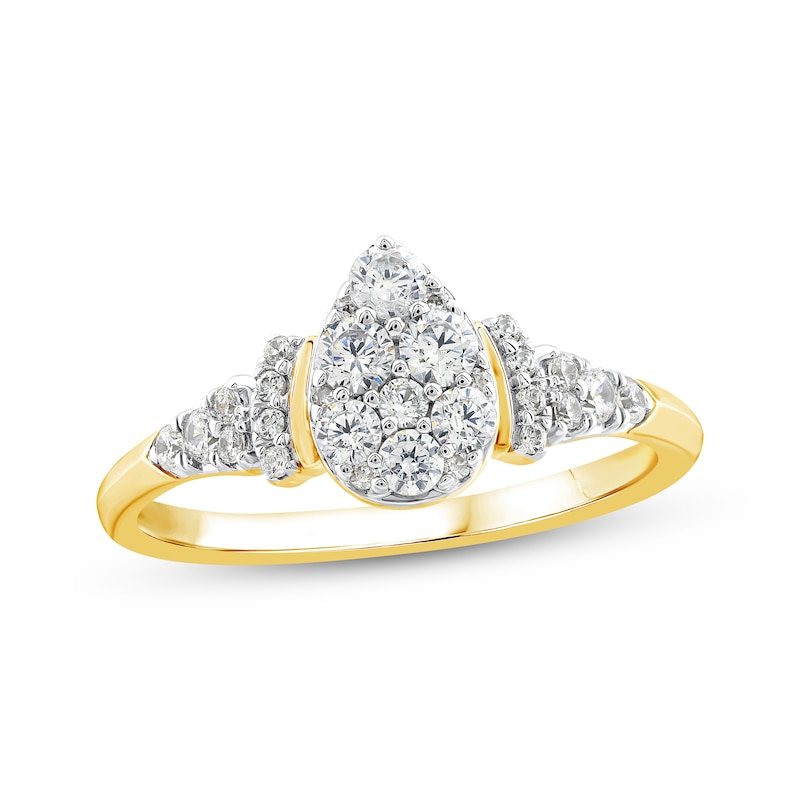 Main Image 1 of Now + Forever Multi-Diamond Center Pear-Shaped Engagement Ring 1/2 ct tw 10K Yellow Gold