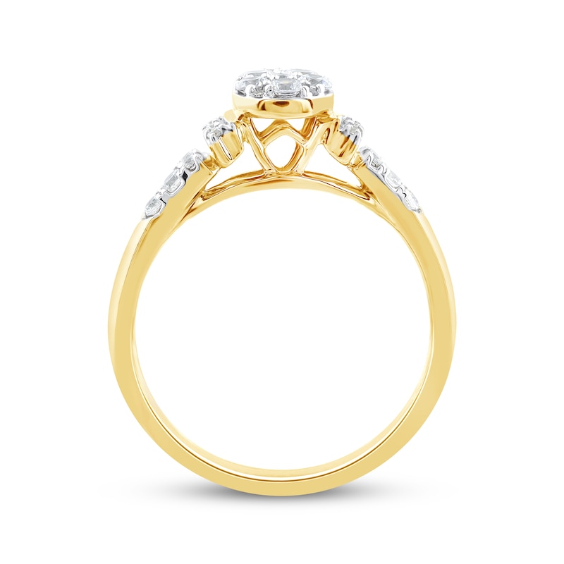 Main Image 3 of Now + Forever Multi-Diamond Center Pear-Shaped Engagement Ring 1/2 ct tw 10K Yellow Gold