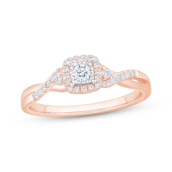 Now + Forever Round-Cut Diamond Cushion Halo Engagement Ring 1/4 ct tw 10K Two-Tone Gold