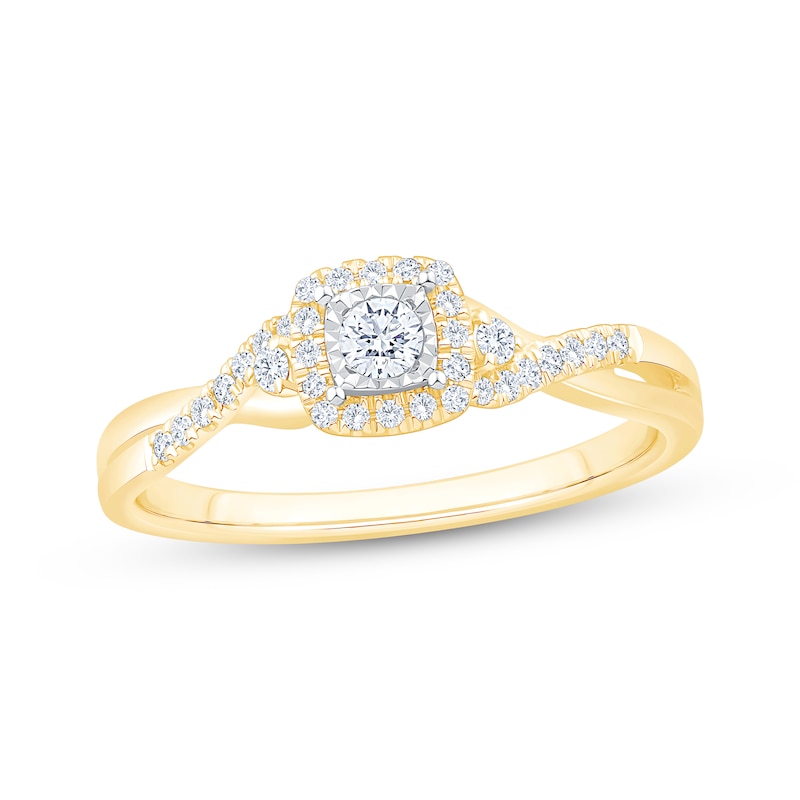 Main Image 1 of Now + Forever Round-Cut Diamond Cushion Halo Engagement Ring 1/4 ct tw 10K Two-Tone Gold