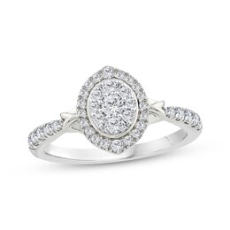 Now + Forever Multi-Diamond Center Oval Halo Engagement Ring 1/2 ct tw 14K White Gold