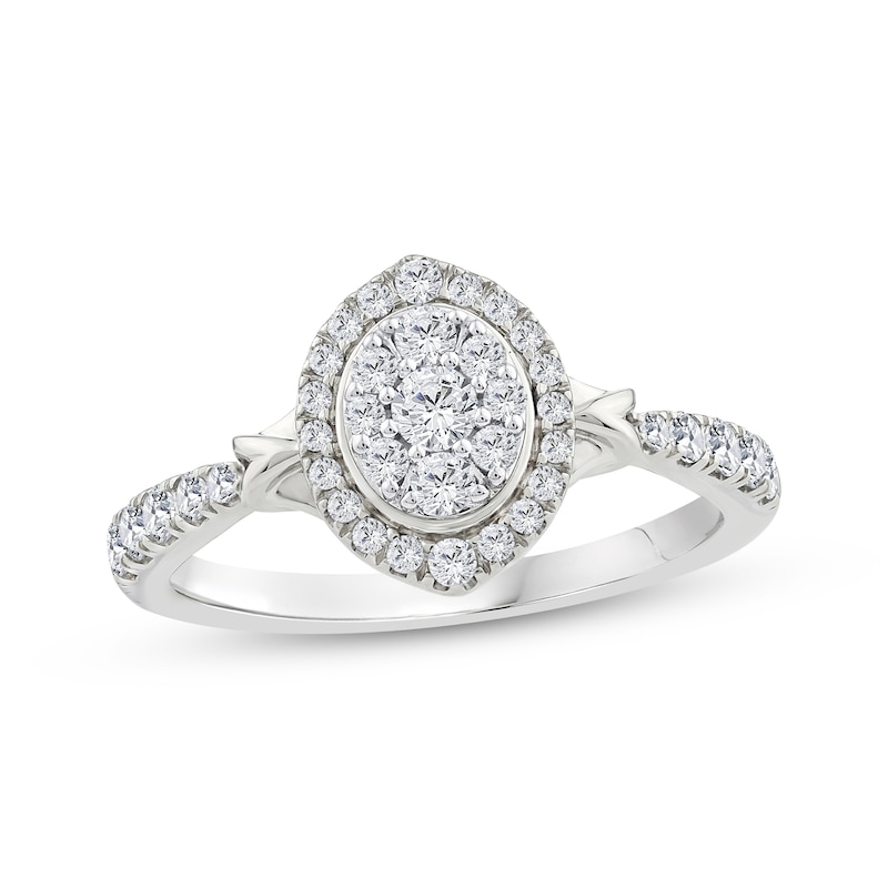 Main Image 1 of Now + Forever Multi-Diamond Center Oval Halo Engagement Ring 1/2 ct tw 14K White Gold