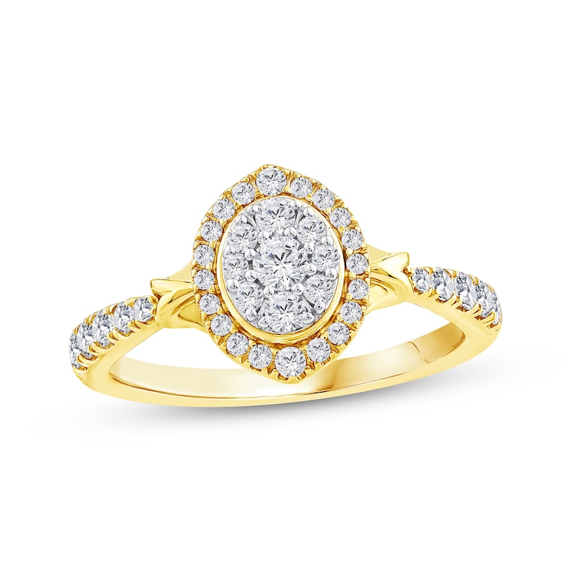 Main Image 1 of Now + Forever Multi-Diamond Center Oval Halo Engagement Ring 1/2 ct tw 14K Yellow Gold