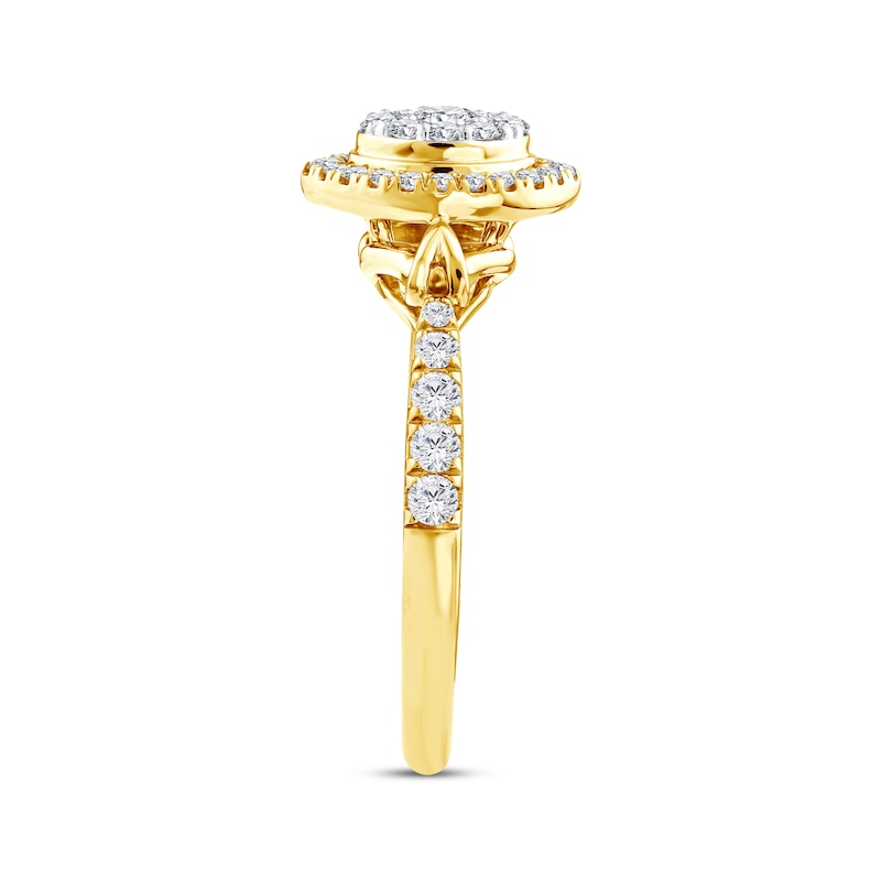Main Image 2 of Now + Forever Multi-Diamond Center Oval Halo Engagement Ring 1/2 ct tw 14K Yellow Gold