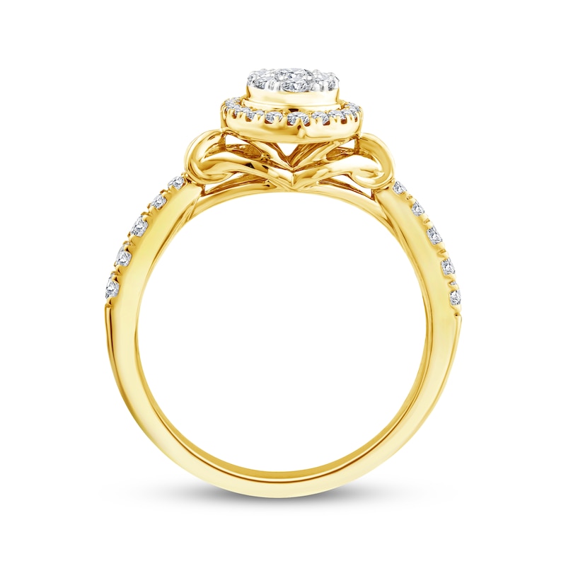 Main Image 3 of Now + Forever Multi-Diamond Center Oval Halo Engagement Ring 1/2 ct tw 14K Yellow Gold