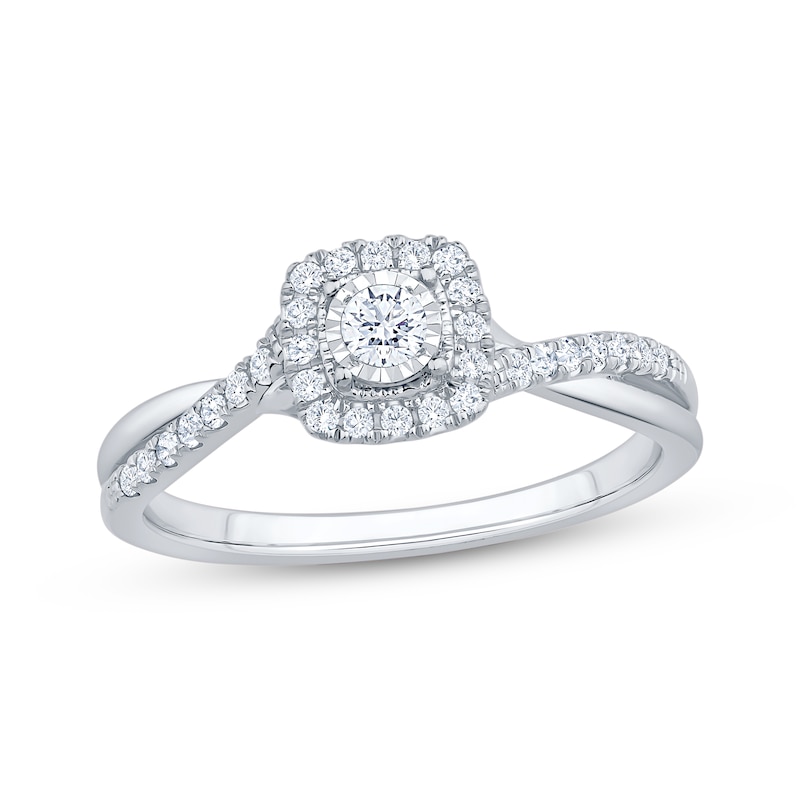 Main Image 1 of Now + Forever Round-Cut Diamond Halo Engagement Ring 1/4 ct tw 10K White Gold
