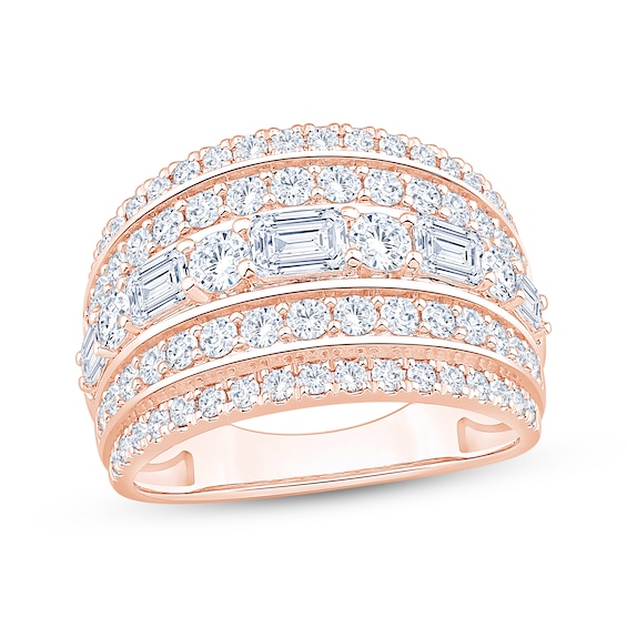 Now + Forever Lab-Grown Diamonds Round & Emerald-Cut Five-Row Anniversary Ring 2 ct tw 14K Rose Gold