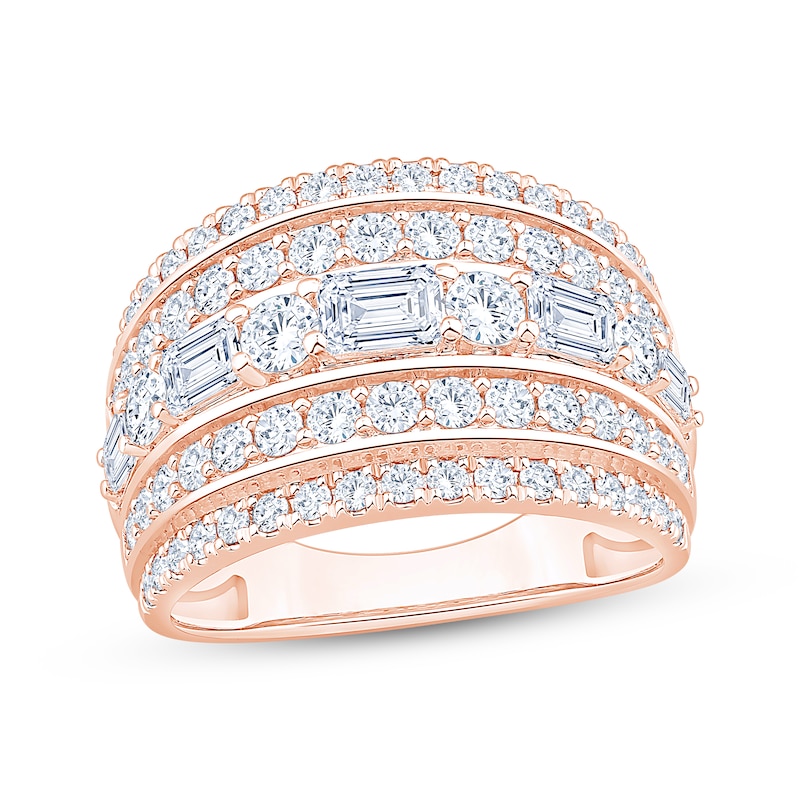 Main Image 1 of Now + Forever Lab-Grown Diamonds Round & Emerald-Cut Five-Row Anniversary Ring 2 ct tw 14K Rose Gold