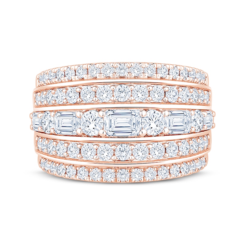 Main Image 3 of Now + Forever Lab-Grown Diamonds Round & Emerald-Cut Five-Row Anniversary Ring 2 ct tw 14K Rose Gold