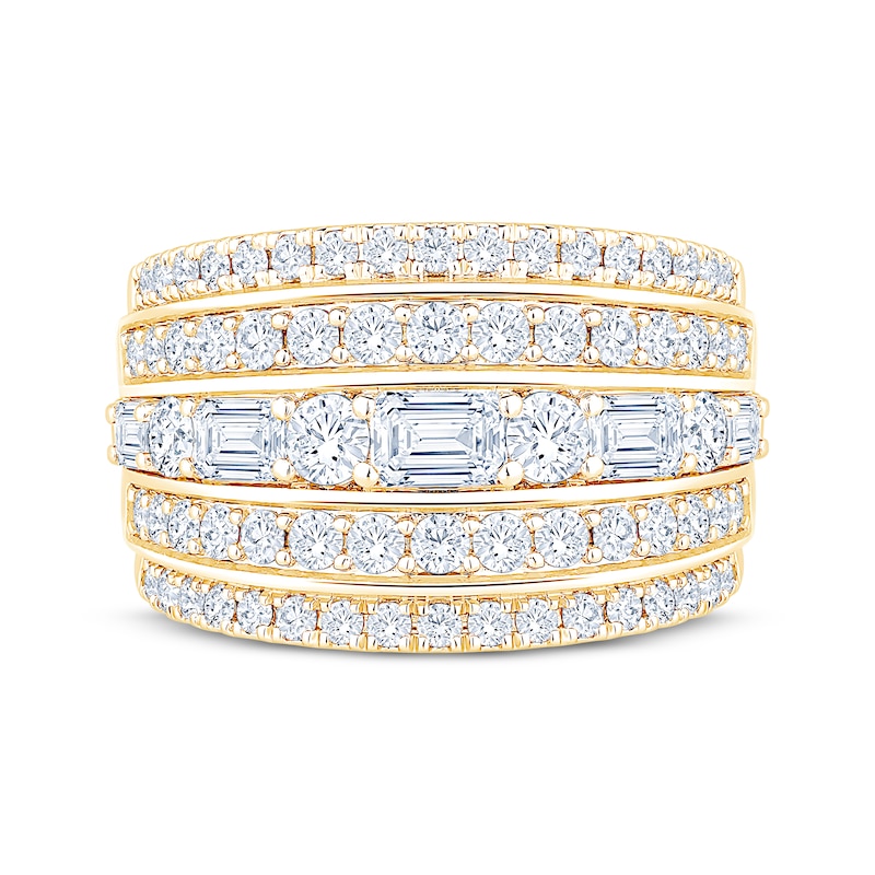 Main Image 3 of Now + Forever Lab-Grown Diamonds Round & Emerald-Cut Five-Row Anniversary Ring 2 ct tw 14K Yellow Gold