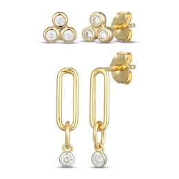 STUDIO BY KAY Lab-Grown Diamond Stud & Dangle Earrings Set 1/4 ct tw 24K Yellow Gold Vermeil Sterling Silver