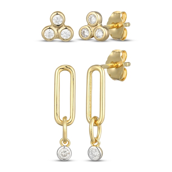 STUDIO BY KAY Lab-Grown Diamond Stud & Dangle Earrings Set 1/4 ct tw 24K Yellow Gold Vermeil Sterling Silver