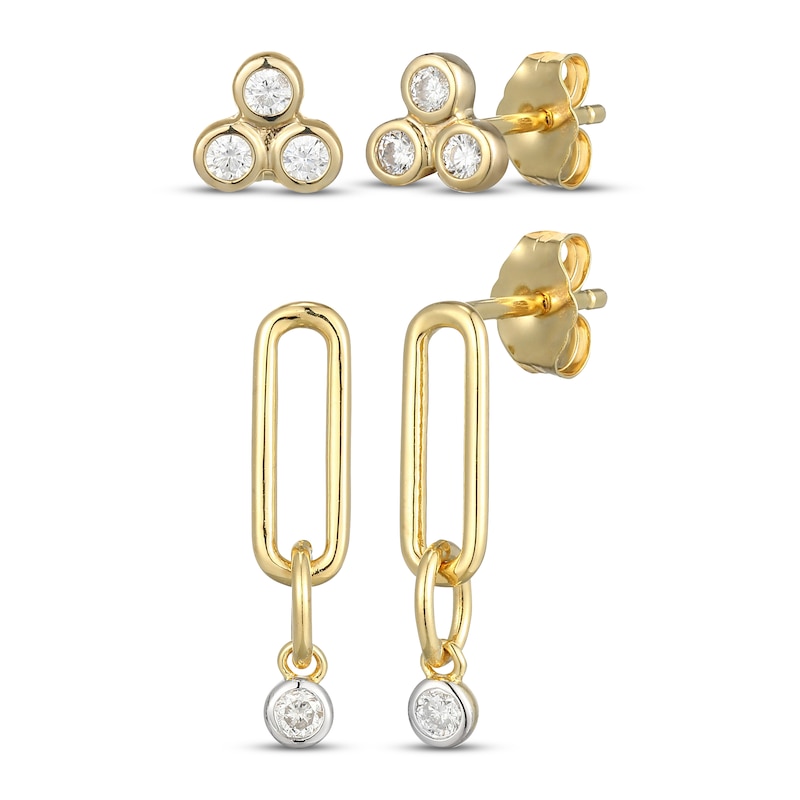 Main Image 1 of STUDIO BY KAY Lab-Grown Diamond Stud & Dangle Earrings Set 1/4 ct tw 24K Yellow Gold Vermeil Sterling Silver