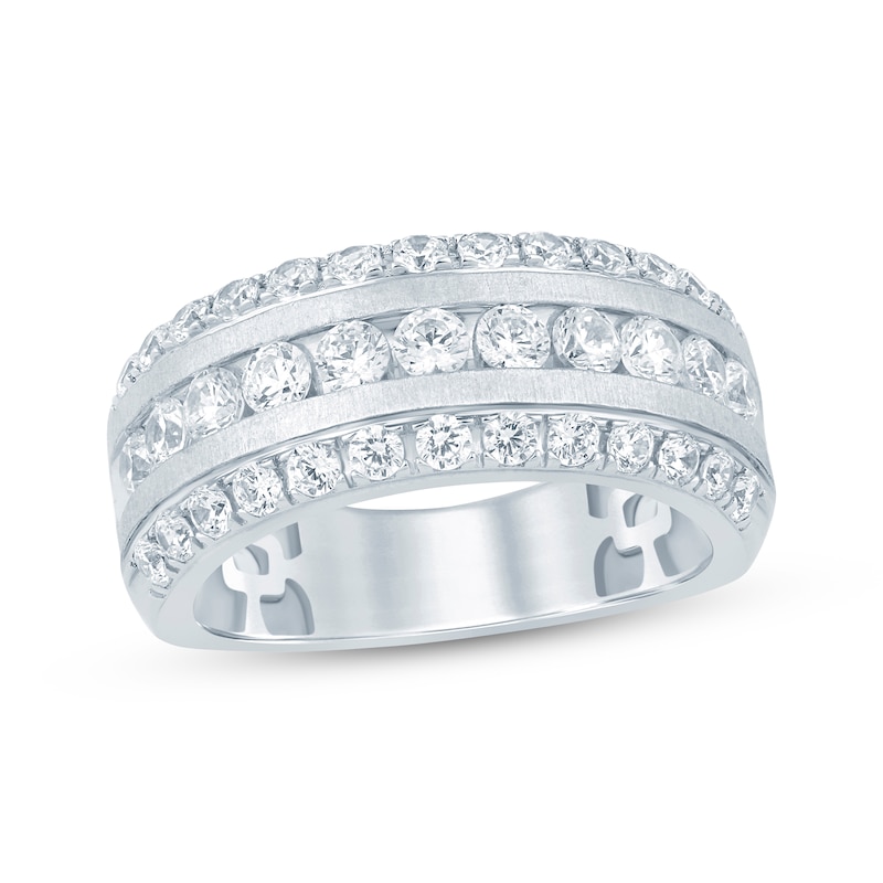Main Image 1 of Now + Forever Lab-Grown Diamonds Men's Three-Row Wedding Band 2 ct tw 14K White Gold