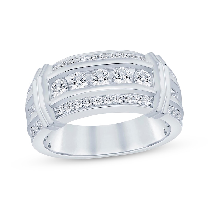Main Image 1 of Now + Forever Lab-Grown Diamonds Men's Three-Row Collar Wedding Band 1-1/2 ct tw 14K White Gold