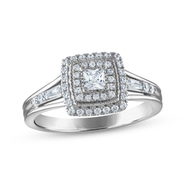 Now + Forever Princess-Cut Diamond Double Halo Engagement Ring 1/2 ct tw 14K White Gold