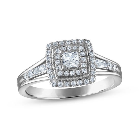 Now + Forever Princess-Cut Diamond Double Halo Engagement Ring 1/2 ct tw 14K White Gold