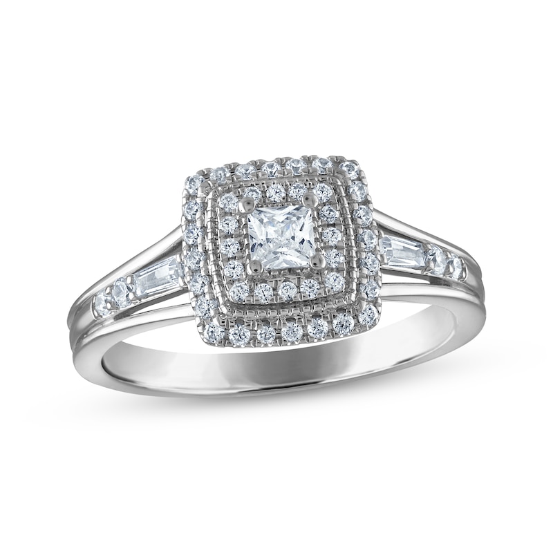 Main Image 1 of Now + Forever Princess-Cut Diamond Double Halo Engagement Ring 1/2 ct tw 14K White Gold