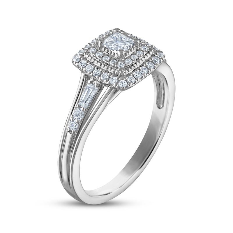 Main Image 2 of Now + Forever Princess-Cut Diamond Double Halo Engagement Ring 1/2 ct tw 14K White Gold