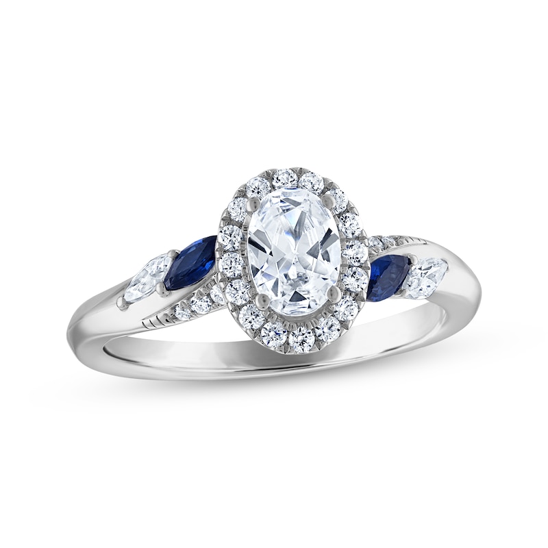 Main Image 1 of Now + Forever Oval-Cut Diamond & Natural Blue Sapphire Engagement Ring 3/4 ct tw 14K White Gold