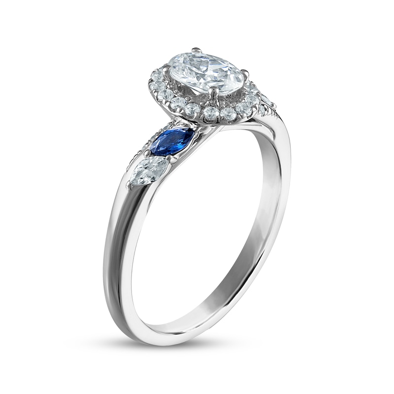 Main Image 2 of Now + Forever Oval-Cut Diamond & Natural Blue Sapphire Engagement Ring 3/4 ct tw 14K White Gold